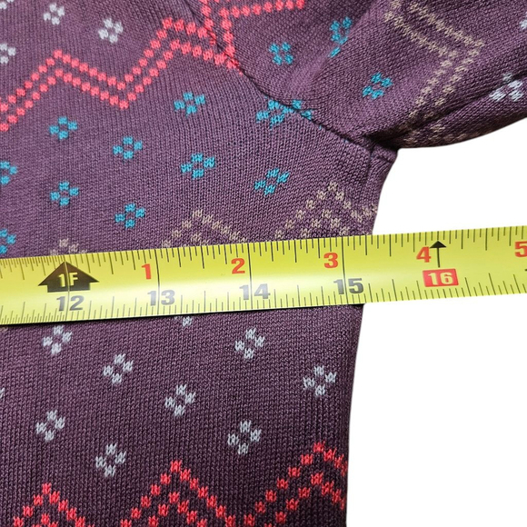 ModCloth Medium Purple Fair Isle Button Down Cardigan 3/4 Sleeve Cotton Modal - Picture 5 of 7